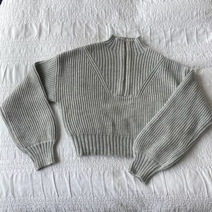 Garage knit ribbed crop quarter zip sweater